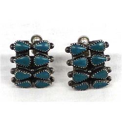 Historic Zuni Silver Turquoise Screwback Earrings