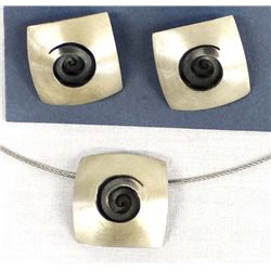 Italian Brushed 950 Silver Necklace & Earrings