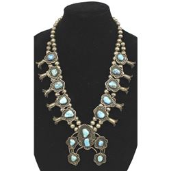 Navajo Sterling Turquoise Squash Blossom Necklace