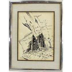 Original Navajo Pen & Ink Drawing by Elroy Kaye