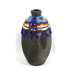 Hand Beaded Pottery Vase by Kathy Kills Thunder