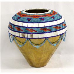 Hand Beaded Brass Vase by Kathy Kills Thunder