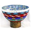 Image 1 : Hand Beaded Wood Bowl with Copper Pedestal Base