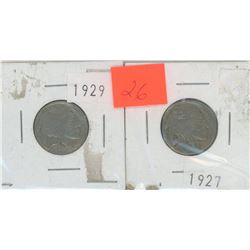 U.S. 1927&1929 2 NICKELS INDIGENOUS HEADS