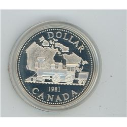 1981 CANADA $1.00 PROOF SILVER TRANS-CANADA RAIL CENTENNIAL
