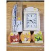 Image 1 : CLOCK WITH SMALL JEWELRY HOOKS INSIDE, BELT RACKS (2) & 3 NEW HERB DIP MIXES