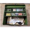 Image 1 : GREEN METAL FISHING TACKLE BOX WITH MISC OLD STUFF INSIDE