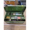 Image 2 : GREEN METAL FISHING TACKLE BOX WITH MISC OLD STUFF INSIDE