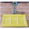 Image 1 : GREEN GLASS VASE, YELLOW GLASS TRAY