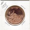 Image 1 : 1 OUNCE .999 FINE COPPER - MOOSE - 1OZ COPPER COIN - MOOSE