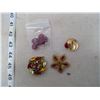 Image 1 : RED RHINESTONE AND GOLD TONE BROACHES (3) AND ONE PAIR OF EARRINGS