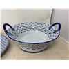 Image 2 : LOT OF BLUE AND WHITE DECORATIVE PLATES, AND HANDLED BOWL