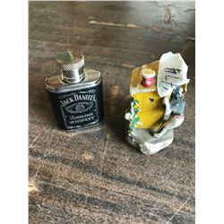 VERY OLD CERAMIC ORNAMENT + JACK DANIELS FLASK