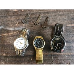 3 OLD WATCHES + ANTIQUE KEYS