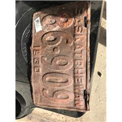 1930 SASK LICENCE PLATE