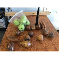 PLASTIC + WOODEN FRUIT ORNAMENTS + CERAMIC FLUTE (WORKS)