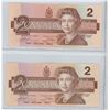 Image 1 : LOT OF 2 1986 $2 NOTES. EBX REPLACEMENT AND BGG REGULAR. BOTH UNC.