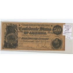 CONFEDERATE STATES OF AMERICA 1864 $500 REPLICA.