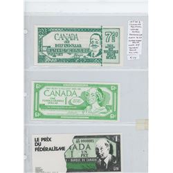 LOT OF 3 DIFFERENT CANADIAN POLITICAL SATIRE NOTES: DIEFENDOLLAR WORTH 92.5 CENTS; PIERRE TRUDEAU ON