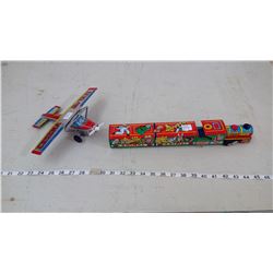 TIN TOY TAXI FRICTION AIRPLANE - WORKING, WITH ANIMAL EXPRESS TRAIN TIN TOY