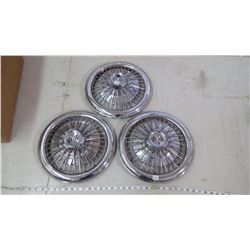 3 CHROME HUB CAPS WITH CORVETTE FLAG LOGO ON HUB