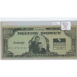 AMWAY MEETING MONEY 1966 1000. IDEA EXCHANGE CURRENCY. HUGE NOTE MEASURES - 3 1/2" X 8" VF