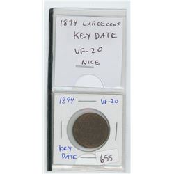 1894 VICTORIAN LARGE CENT. KEY DATE. VF-20. NICE