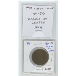 1919 LARGE CENT. AU-50 WITH TRACES OF LUSTER. NICE.