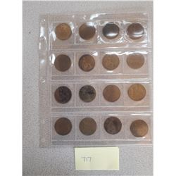 SHEET OF 16 ONE PENNY DATES RANGE FROM 1905-1964