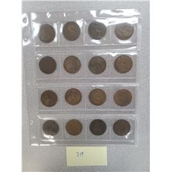 SHEET OF 16 ONE PENNY DATES RANGE FROM 1880'S-1966