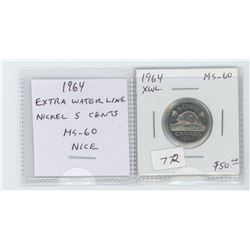 1964 EXTRA WATER LINES 5 CENTS. MS-60. NICE.