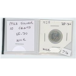 1928 SILVER 10 CENTS. VF-30 NICE