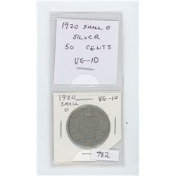 1920 SMALL 0 SILVER 50 CENTS. VG-10