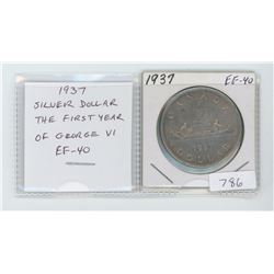 1937 SILVER DOLLAR. THE FIRST YEAR OF GEORGE VI COINAGE. EF-40