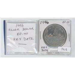 1946 SILVER DOLLAR. KEY DATE. EF-40