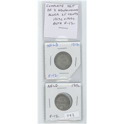 COMPLETE SET OF 2 NEWFOUNDLAND SILVER 25 CENTS: 1917C AND 1919C . BOTH F-12