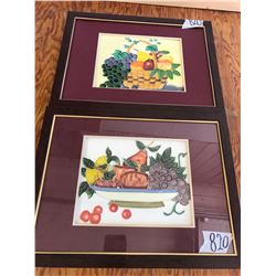 PAIR OF GLASS WALL HANGINGS (FRAMED)