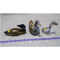 BRASS LOON BANK, DUCK TRINKET BOX, SILVER COLORED DUCK