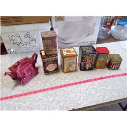 LOT OF TEA TINS & TEAPOT