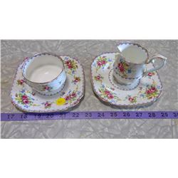 PETIT POINT ROYAL ALBERT CREAM, SUGAR & TWO PLATES