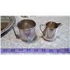 Image 2 : LOT OF SILVER PLATE - CHILD'S PIGGY BANK, 3 BABY CUPS, CREAM + SUGAR, TRAY