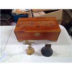 BRASS BELLS AND WOODEN BOX