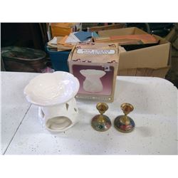 INLAID INDIAN BRASS CANDLES WITH ROSE CHERUB COLLECTION PIECE