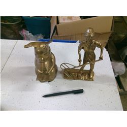 PEASENT W/ SCYTHE AND PIG READING (BRASS STATUE)