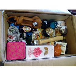 LARGE BOX OF 40+ AVON BOTTLES, VARIOUS SHAPES AND SIZES