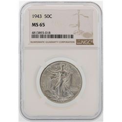 1943 Walking Liberty Half Dollar Coin NGC MS65