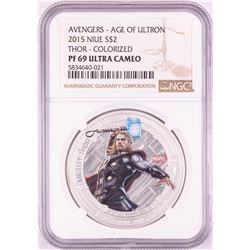 2015 Niue $2 Proof Avengers Age of Ultron Thor Silver Coin NGC PF69 Ultra Cameo