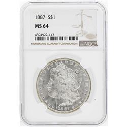 1887 $1 Morgan Silver Dollar Coin NGC MS64