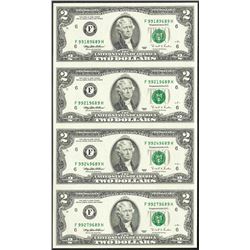 Uncut Sheet of (4) 1995 $2 Federal Reserve Notes Atlanta