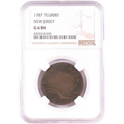 1787 'Pluribs' New Jersey Colonial Copper Coin NGC G6 BN